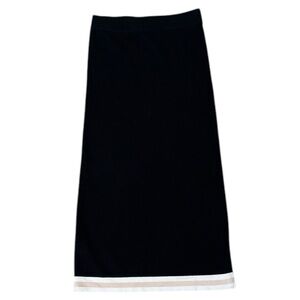 HOUSE OF HARLOW 1960 Black Midi Skirt Ivory Cream‎ Trim Stripe Ribbed Size M